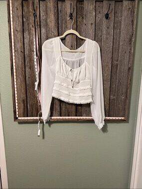Free People White Long Sleeve Ruffle-Tiered Peasant Top
